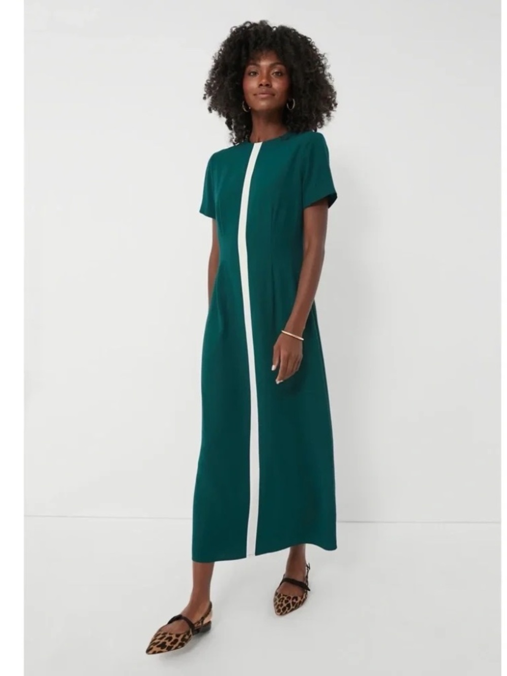 Tuckernuck Teal Midi Dress with White Front Stripe